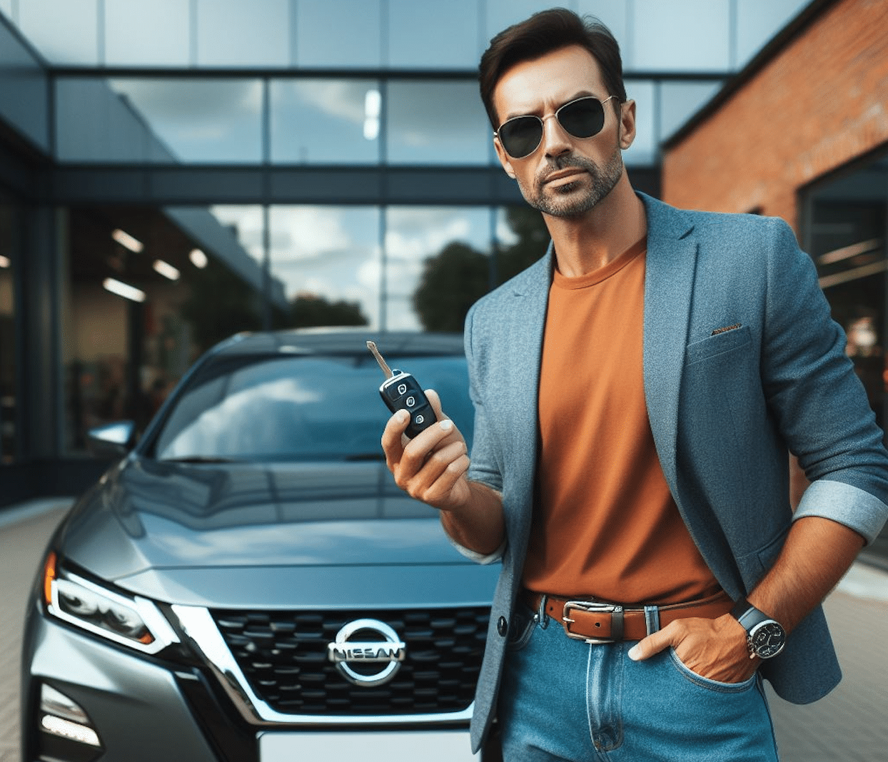 Man holding Nissan key fob